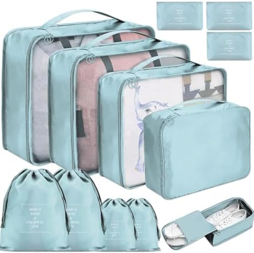 LPAOIS 12 PCS Organizador de Maletas,Cubos de Embalaje,Impermeable Organizador Maleta Viaje,Bolsas de Embalaje para Maletas Para Ropa,Zapato,Cosmético...
