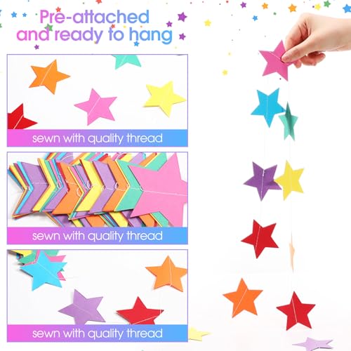 Image of Patelai 130 Feet Glitter Star Garland Banner 2026 Party Decoration Double Side Star Hanging String Streamer Paper Twinkle for Graduation Wedding Birthday (Rainbow)