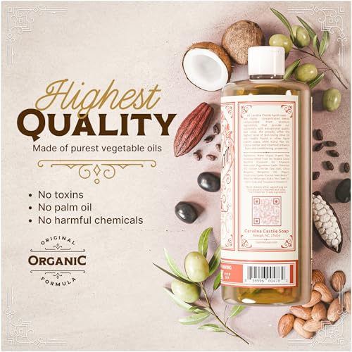 Image of Carolina Castile Soap Patchouli Bergamot Scented Castile Soap - Certified Organic, High Olive Oil Content, Non-Drying, Made with Organic Oils, Concentrated Natural Soap for Men and Women