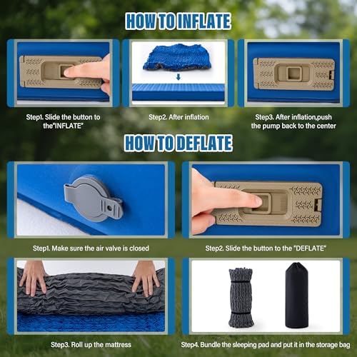 Image of 2 Person Self Inflating Sleeping Pad with Electric Pump - 4 inch Ultra-Thick Memory Foam Camping Pad, Portable Outdoor Air Mattress Sleeping Gear for Adults Tent Car Truck Travel Hiking (Blue)