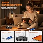 Set of 2 Industrial Touch Control Table Lamps with USB C+A Ports and AC Outlet - 3-Way Dimmable Black Bedside Lamps Nightstand Desk Lamps for Bedroom Living Room, Glass Shade & 2 LED Bulbs Included