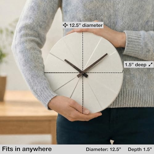 Driini Modern Wall Clock with No Numbers and Wooden Hands. White 12.5 Inch - Image 2