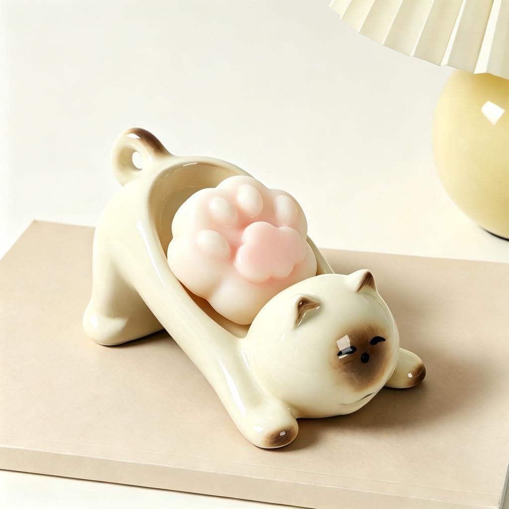 Soap Dish, soap Holder, soap Dish for Shower with Built-in Drainage Holes and Non-Slip Base, Cute Ceramic cat-Shaped draining soap Box image 3