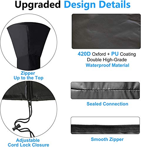 kennifer Schutzhülle für Heizpilz, 210D Oxford Abdeckhaube mit Reißverschluss Witterungsbeständig, Schwarz Abdeckhaube für Terrassenstrahler Terrasse Staubschutz-3