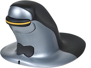Posturite Penguin Ambidextrous Wireless Ergonomic Mouse Rechargeable, Alleviates RSI, Easy-Glide, Vertical Design, PC Computer & Apple Mac Compatible (Black/Silver, Size: Small)