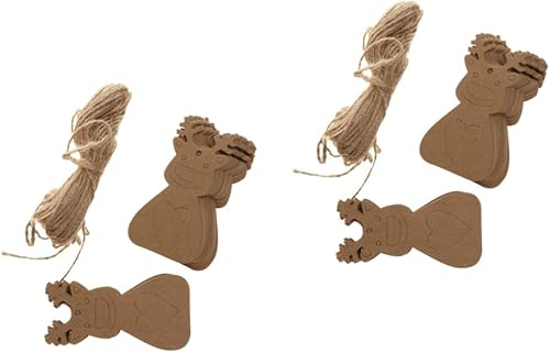 EXCEART Paquete de 2 100 etiquetas de regalo de papel kraft para decoración de cuerda, patrón de ciervo, etiqueta colgante de Navidad, etiqueta de