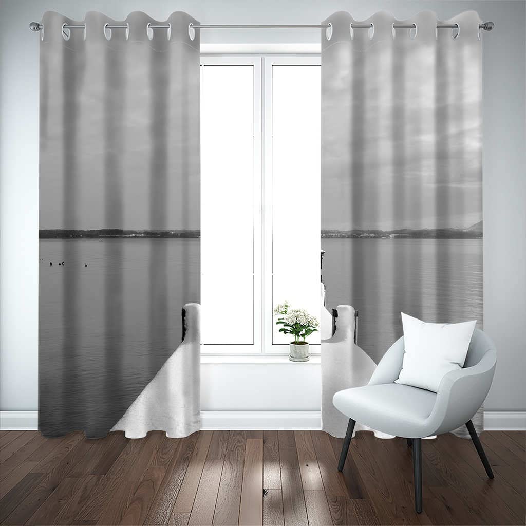 Modernas Cortinas Dormitorio Juvenil Impresión 3D Paisaje De Lago Gris 300x280cm Ojales Cortinas Opacas 2 Piezas para Dormitorio Habitación De Los Niños Cortina Decoración del Salón