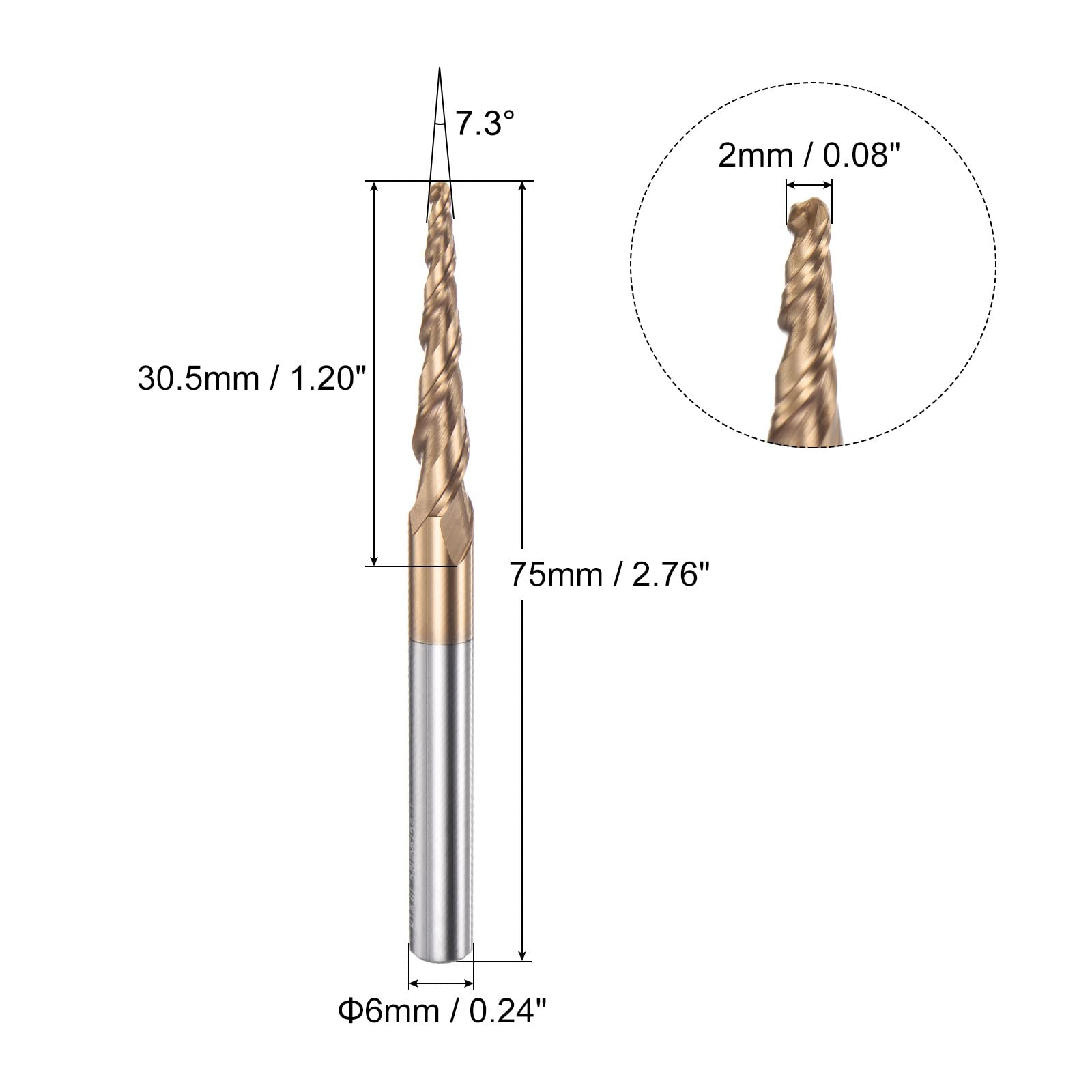 Frese A Punta Sferica 4mm - 2 Pezzi, Acciaio Ad Alta Velocità, Per CNC, Lunghezza Taglio 42mm - Foto 8