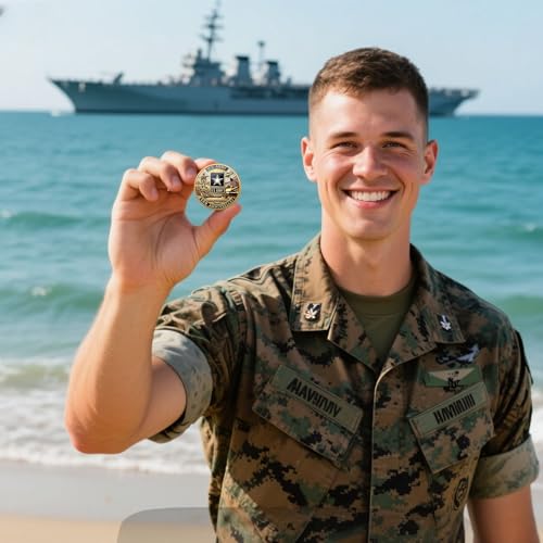 Image of Army 250th Anniversary Coin - Navy 250th Anniversary Coin - Army Challenge Coin - USMC 250th Commemorative Double-Sided Marine Corps Challenge Coin with Metal Gift Box - 1.57 inch Display