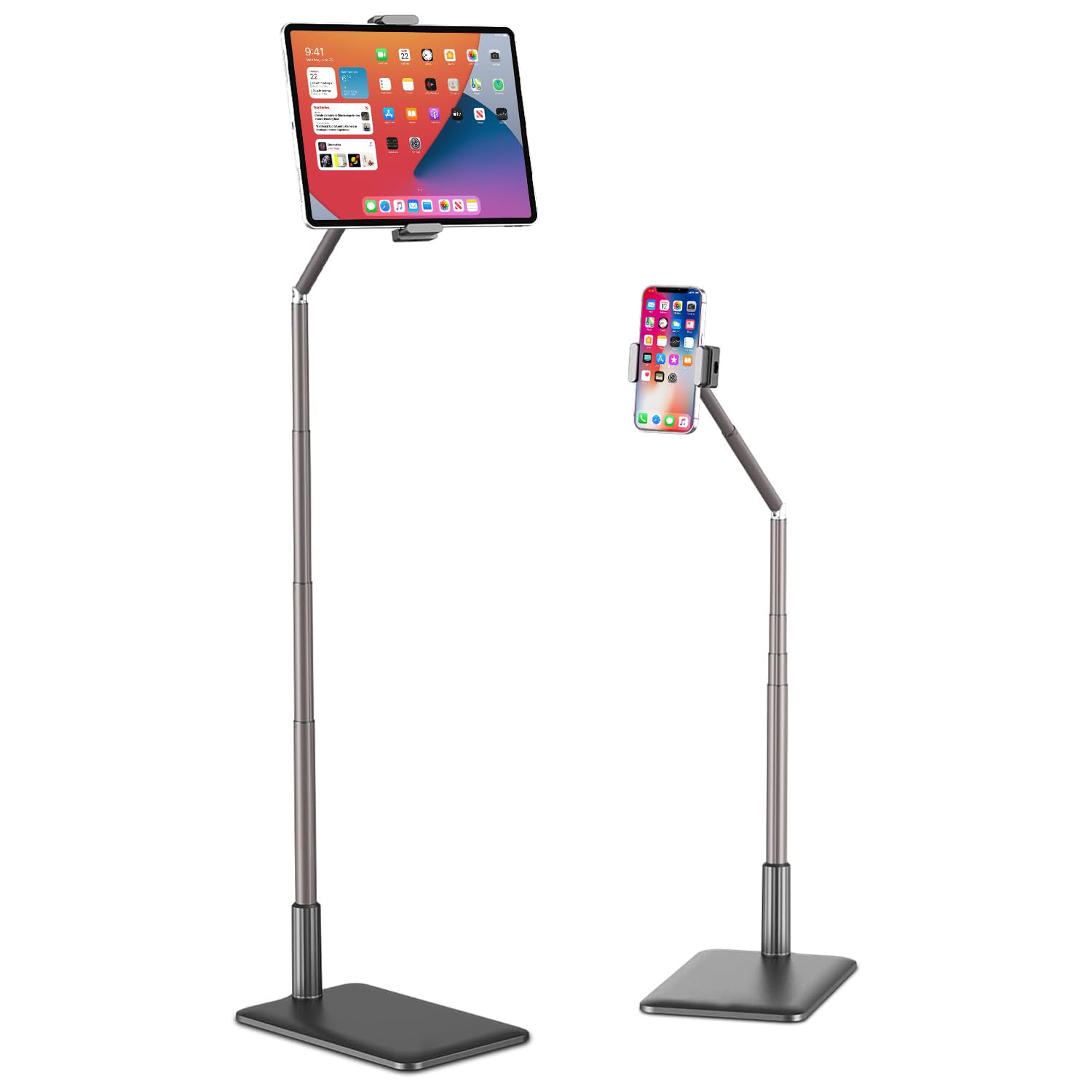 Angju Tablet Floor Stand Holder, Phone Stand for Recording, Adjustable Cell Phone & Tablet Stand for Floor, Compatible with iPad Pro, iPad Air, iPad Mini, Galaxy Tab, iPhone & 4.6-12.9 Inch Devices