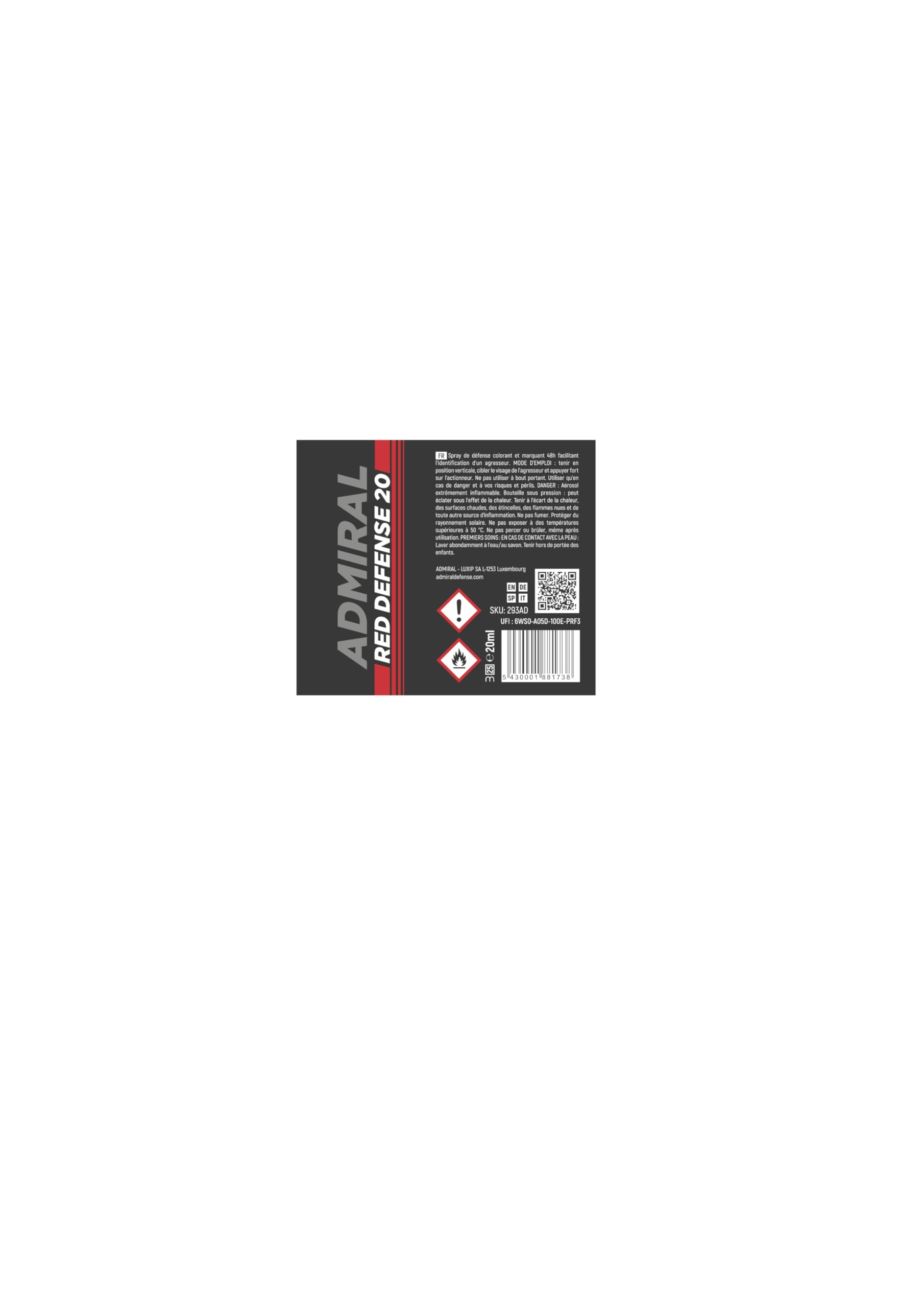 Spray Anti-Agresión 20 ML - Marcador UV - ADMIRAL Defense - Formato Bolsillo & Bolso - Alcance 3M - Aprobado por la Policía - Seguridad Personal & Protección Compacta