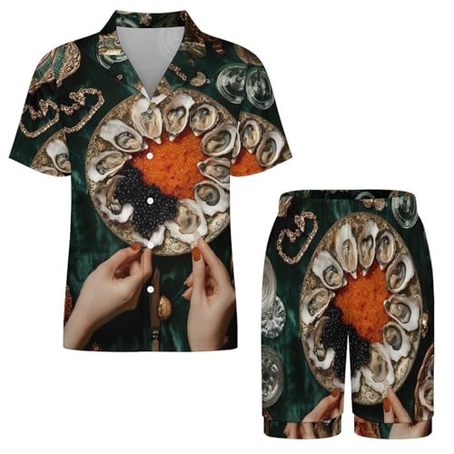 Oysters Seafood Cuisine Mens Pajamas Set Short Sleeve Sleepwear Summer Pjs Sets 2 Piece Loungewear Nightwear3