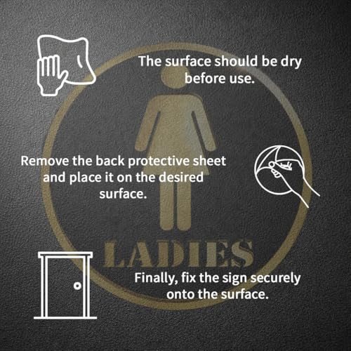 Image of Ladies Round Acrylic Signage Sticker - Self-Adhesive Women Restroom Sign for Office, Storefront, Business & Shop - Premium Black Gold Label for Glass & Smooth Surfaces