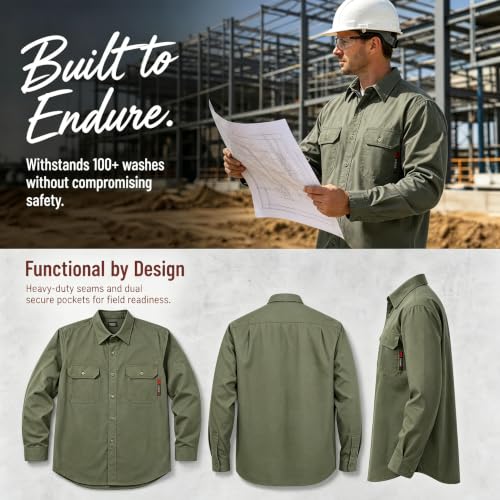 Image of SRsafety Hi Vis FR Shirts for Men,7.0oz Long Sleeve FR Work Shirts,100% Cotton High Visibility Fire Shirt