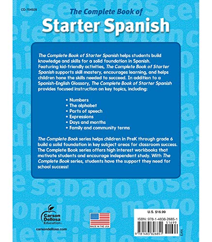 Complete Book Of Starter Spanish Workbook For Kids, Prek-Grade 1 Spanish Learning, Basic Spanish Vocabulary, Colors, Shapes, Alphabet, Numbers, Seasons, Weather With Tracing And Coloring Activities #TOP1