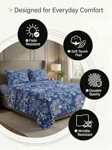 Image of Mafatlal 125 GSM Merino Double Bedsheet with Pillow Covers |90 x 100 Inches | Soft, Breathable & Lightweight | Blue