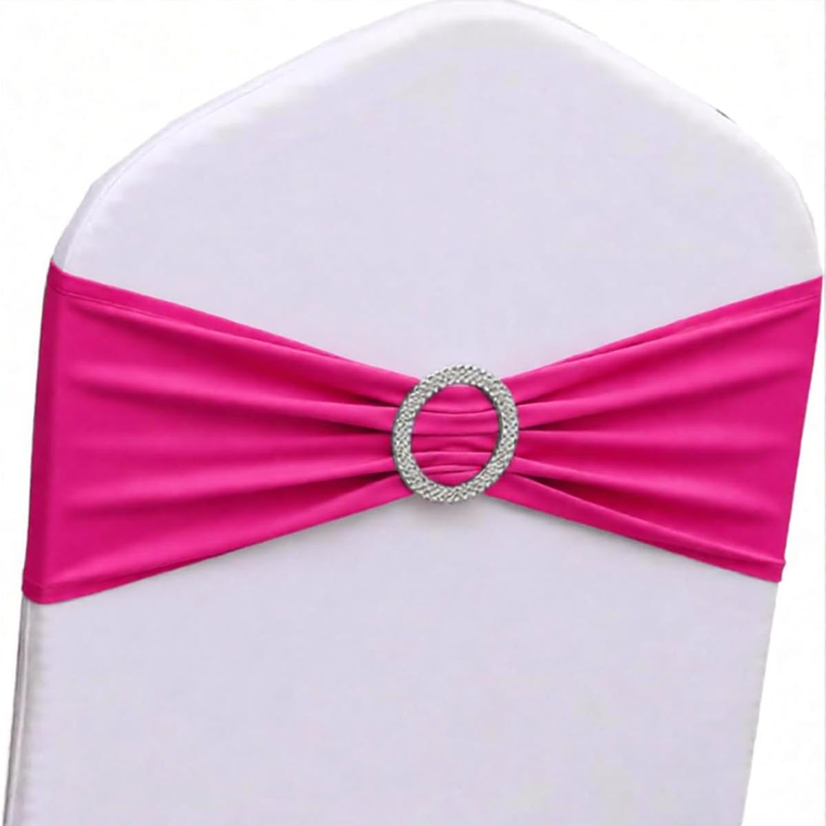 50 Pack Hot Pink Chair Sashes, Spandex Chairs Bows Sashes for Wedding Party Birthday Decor, Elastic Sashes for Folding Chairs Decoration