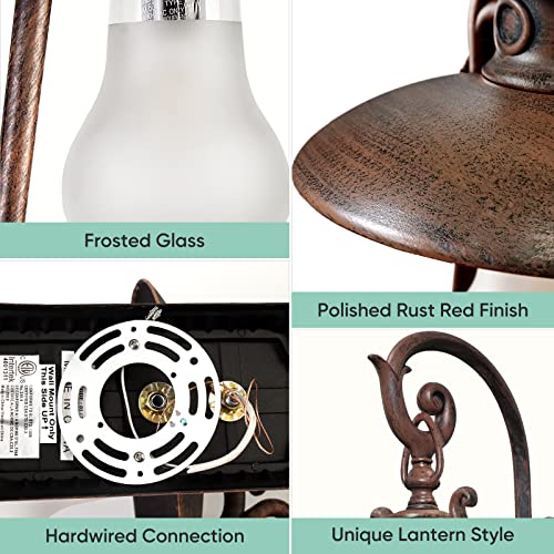Gzbtech Outdoor Wall Lantern Light, 110V Large Exterior Rustic Oil Lantern Like Wall Mounted Sconce, Waterproof Vintage Lighting Fixture With Rust Red Finish & Frosted Shade For Porch Garage #TOP3
