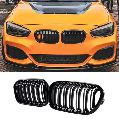 Jinpengyong F20 Nieren Schwarz, Kühlergrille Passend für BMW 1er F20 F21 2015 2016 2017 2018 Facelift (LCI) Doppelsteg Grill (For 1er F20 2015-2018)