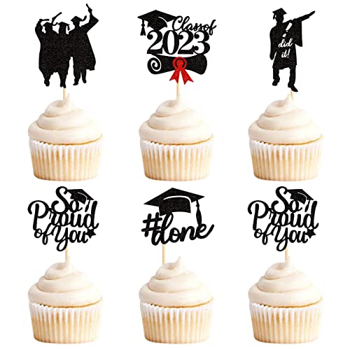 Keaziu 25 Pack 2023 Graduation Cupcake Toppers So Proud Of You Class Of 2023 Congrate Grad Cupcake Picks For 2023 Graduation Theme Birthday Party Supplies Black #TOP18