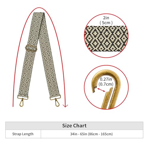 Image of ZOOEASS Bronze Buckles Purse Strap, 2 inch Wide Crossbody Handbag Strap Adjustable Replacement Shoulder Strap Vintage Embroidery