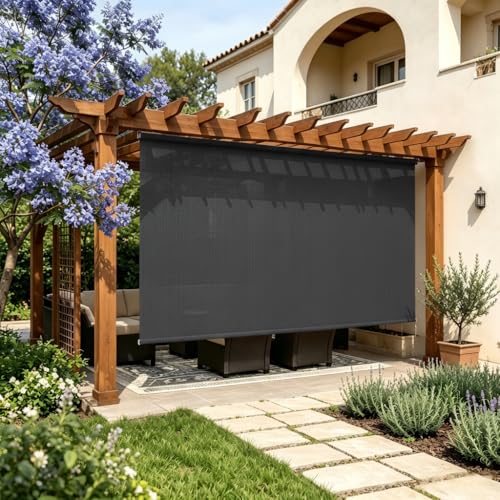 Outaro Outdoor Roller Shade for Patio, Privacy Protection & Cooling Effect Blinds Easy-to-Install Roll-Up Shades for Outdoor Spaces, Porch, Pergola, Customized Size 78' W x 96'' H, Blue Gray