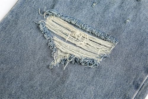 Men’s Ripped Jeans with Rivets, Retro High Street Washed Distressed, Loose Wide Leg Denim Pants 7