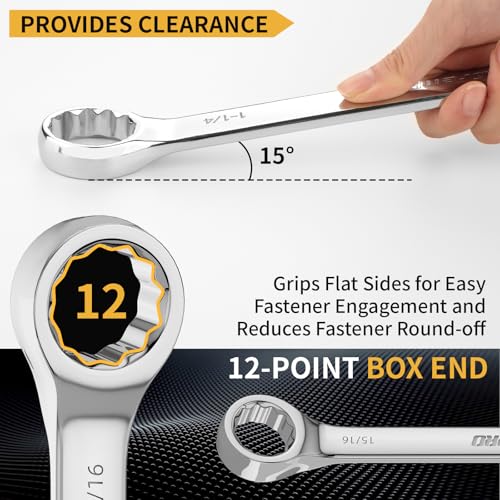Image of GRENPRO SAE Wrench Set, Large Wrench Set, 7-Piece 15 /16 inch, 1 inch, 1-1 /16 inch, 1-1 /8 inch, 1-3 /16 inch, 1-1 /4 inch Long Big Open End Wrench Tools Set Roll Up Pouch Organizer with Gauge, 12 Point Combination Wrenches Sets