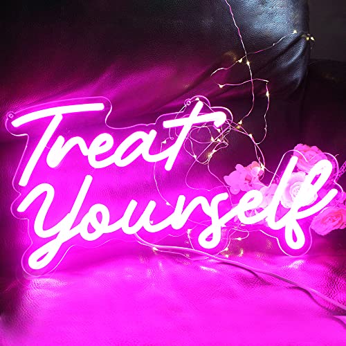 Image of Treat Yourslef Neon Signs Pink LED Letter Neon Light Sign USB Power for Wall Decor Bedroom Wall Birthday Party Christmas Wedding Decoration(16.5 * 8.7)