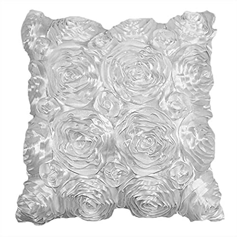 Coliang White Rose Throw Pillow Case, Fashion Decorative Raised Leaves Wedding Throw Pillow Case Cushion Cover Satin Square Pillowcase Bedroom Textile 18x18 Inch(45x45CM) -White Rose Cover