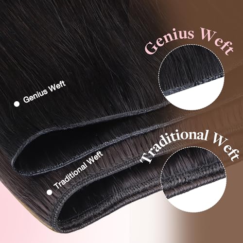 Image of GOO GOO Genius Weft Hair Extensions Human Hair, Sew In Hair Extensions Rooted Remy Weft, 1 Jet black 22inch 120g, Hand Tied Weft Hair Extensions