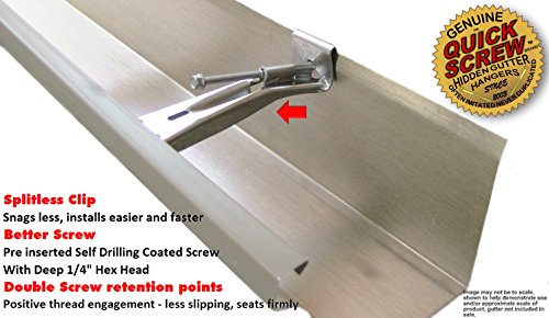 Quick Screw 5" 100 Pack Premium Hidden Rain Gutter Bracket Hook Hangers with Screw Clip Style