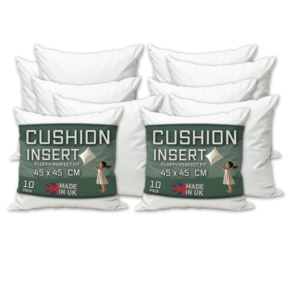 Linen Empire Cushion Inserts 18" x 18" Pack of 10 Cushion Inner Pads (45 x 45 cm) - White Square Bounce Back Decorative Scatter Cushion Stuffers - Sofa Bed Couch Pillows
