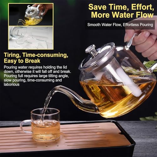 OFFASST Große Teekanne Set aus Glas 1,5 Liter mit Siebeinsatz – Spülmaschinenfestes Teeset mit 4 Tassen für losen Tee, perfekt für Teeparty & als Geschenk