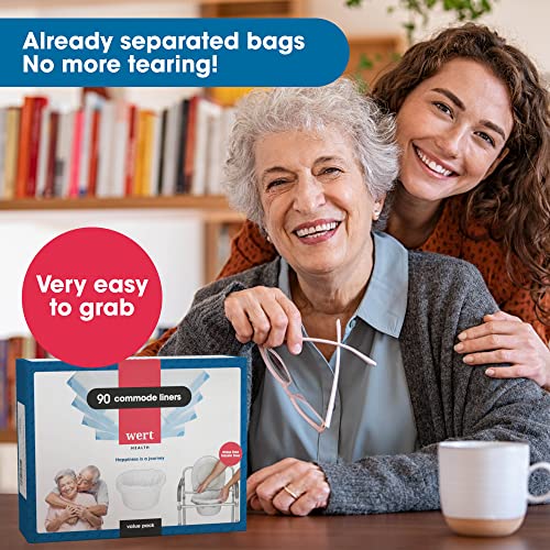 Wert Commode Liners Disposable - Value Pack 90 Bags - Bedside Commode Liners Disposable For Adult Commode Chair, Portable Toilet Bags & Comode Poop Bags - Forget About Cleaning The Commode Pail Again! #TOP2