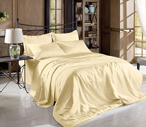Hight Thread Count Solid Color Soft Silky Charmeuse Satin Luxury and Super Soft Bed Sheet Set (Beige, Twin)