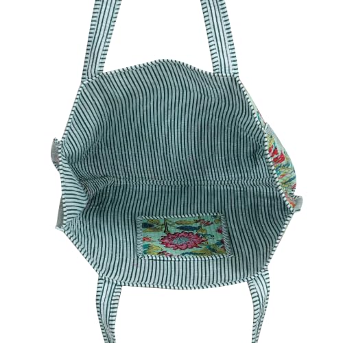Image of Cotton Tiger Block Print Tote Bag, Indian Handmade Shopping Shoulder Bag, Unisex Market Daily Use