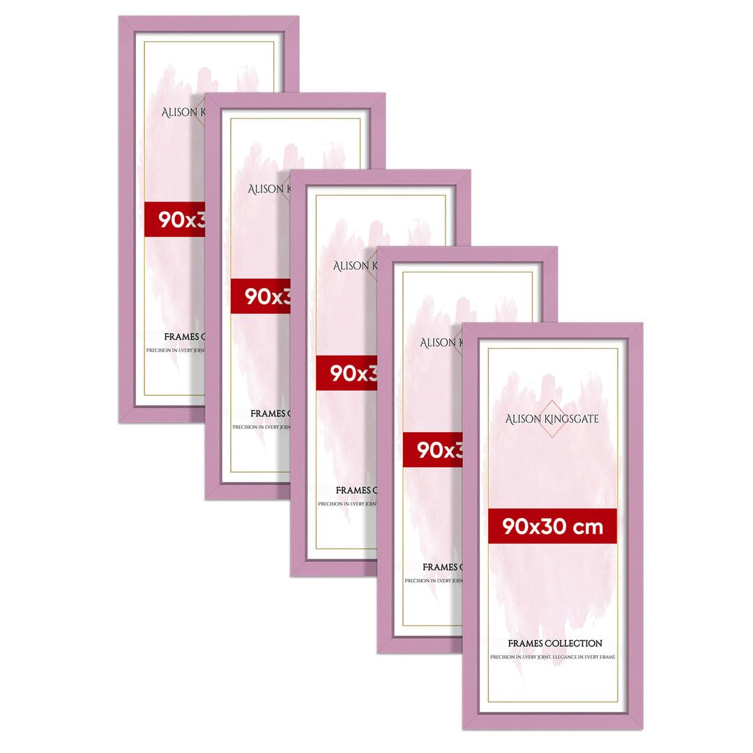 Alison Kingsgate Modern 90X30CM PINK Photo Frame Pack of 5-Engineered Wood Picture Frames with Shatterproof Perspex - Ideal for Artwork-Wall Mount or Tabletop - Multiple Sizes & Colours Available