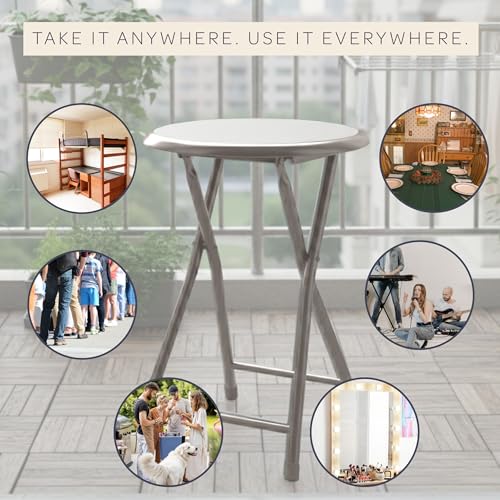 Folding Stool - Backless 18-Inch Stool with 225lb Capacity for Kitchen or Rec Room - Portable Indoor Counter Bar Stools by Lavish Home (White) - Thumbnail 6