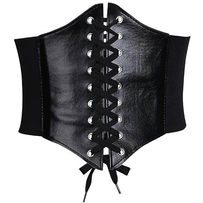 shine style Corset Belt for Women Wide Elastic Tied Waspie Belts Lace-up Leather Waist Belts for Women Dresses-picture-47
