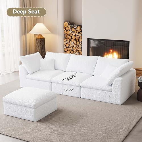 Image of Modular Sectional Sofa Couches L-Shape Couch 3 Seat Modular Sofa Memory Foam Sectional Couches for Living Room (White, 108 inch+3 Seater+1 Ottoman)