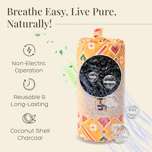 Image of Charcoal Air Purifier (Yellow Maze) - Non-Electric, Reusable Odor & Moisture Absorber with Coconut Shell Charcoal for Home, Car, Closet & Office. (400gm & 250g), Combo of 2