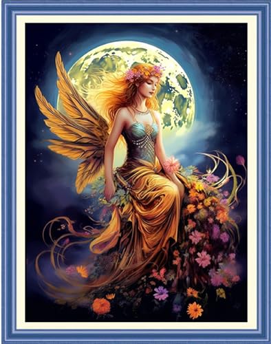 Image of Dimxvean Stamped Cross Stitch Kits,Cross Stitch Kits for Adults Beginners,Embroidery Kits Full Range of Cross Stitch Stamped Kits Needlepoint Kits Cross Stitch Patterns-Moon Fairy 16x20 inch