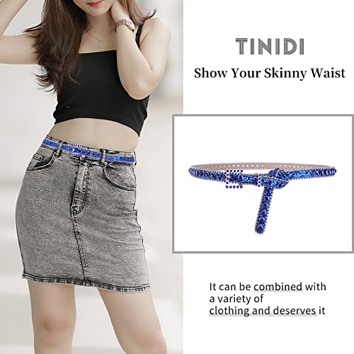 TINIDI Womens Thin Belts Skinny Leather Belt Luxury Strap Rhinestones Studded Bling Waist Belt4