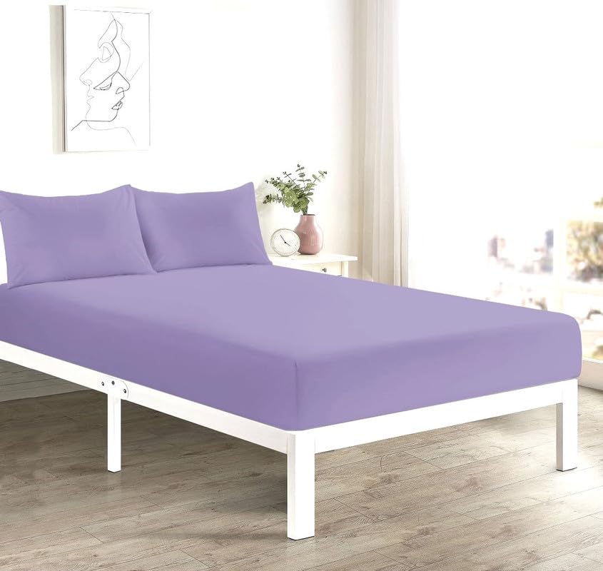 L S U Supersoft Duvet Cover Set Easy Care Bedding Fitted Sheet and Pillowcases in 22 Colours and Single, Double, King, and Super King Sizes (FITTED D lilac)