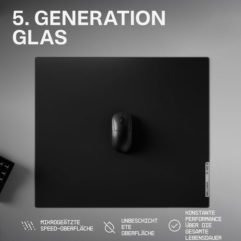 Wallhack SP-005 Glas Gaming Mauspad – Speed Surface für Esports, großes Mauspad ultra-gleitfähiges Low-Friction Tracking, gehärtetes Glas, flaches ergonomisches Profil inkl. Carry Case |Skypad Schwarz