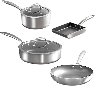 Iris Ohyama KITCHEN CHEF DG-SE6 Frying Pan and Pot, Set of 6, 10.2 inches 26 cm, 7.9 inches 20 cm, IH Compatible, Diamond Grace Silver