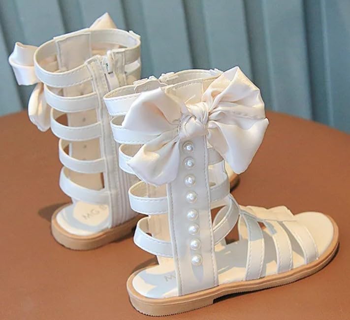 Girls gladiator sandals - Toddler girl gladiator shoes- Bowknot & Pearl, Side Zipper, Open Toe Shoe3