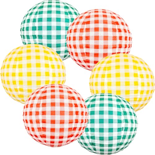 Picnic Decorations Red Paper Lanterns Checkered Round Hanging Lanterns for I Do BBQ Decorations Birthdays Holidays Picnic Party Supplies Red Yellow Green Plaid Paper Lanterns 6 Pieces
