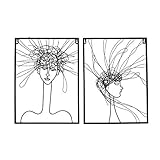 CasaJame 3D Wandobjekt modern 2er Set, Wanddekoration Metall, Wanddeko Porträts, Gesichter aus Draht schwarz 40x30x1cm